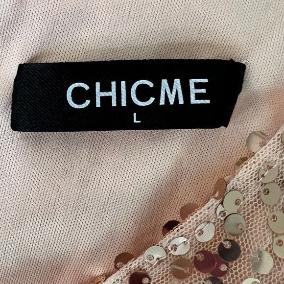 Chic Me Womens Sequined Maxi Dress Large Pink Rose Gold Sexy Slit Sleeveless - Picture 5 of 7